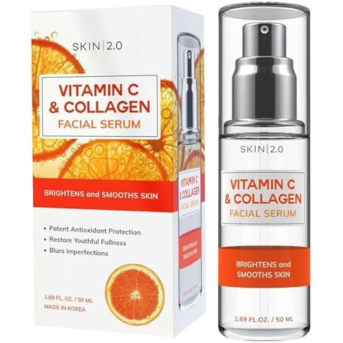 Skin 2.0 VITAMIN C SERUM WITH COLLAGEN - DERMATOLOGIST TESTED KOREAN CARE FOR DARK SPOTS & BRIGHTENING - ANTI AGING & ACNE FACIAL SERUM - CRUELTY FREE - FOR ALL TYPES - 1.69FL. OZ - Image 1